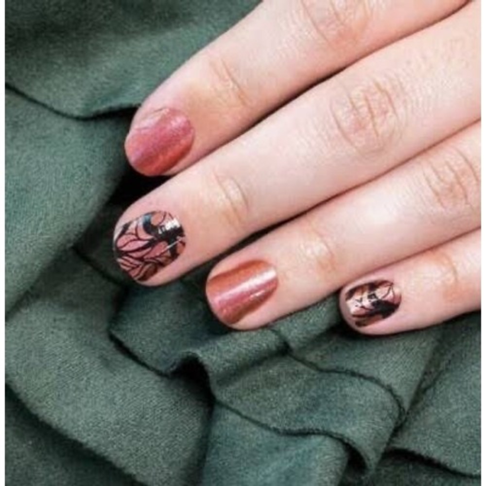 Color Street Wing it on Nail Polish Strips Copper Shimmer Leaf Design NEW